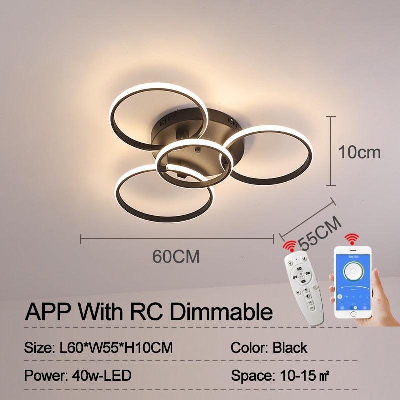 lampes de plafond LED 4 Rings Black APP With RC Dimmable