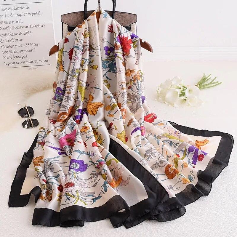 nouveau foulard en soie femmes châle mode doux poncho en mousseline 75 180X90cm