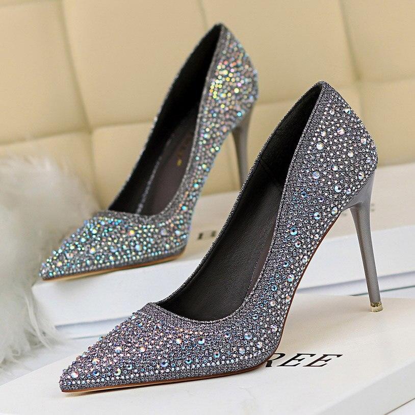talons hauts pour femmes Chaussures or noir élégant mariage Gray
