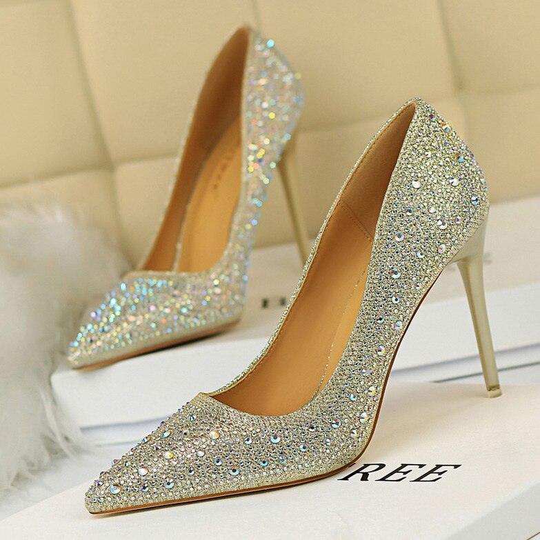 talons hauts pour femmes Chaussures or noir élégant mariage Gold