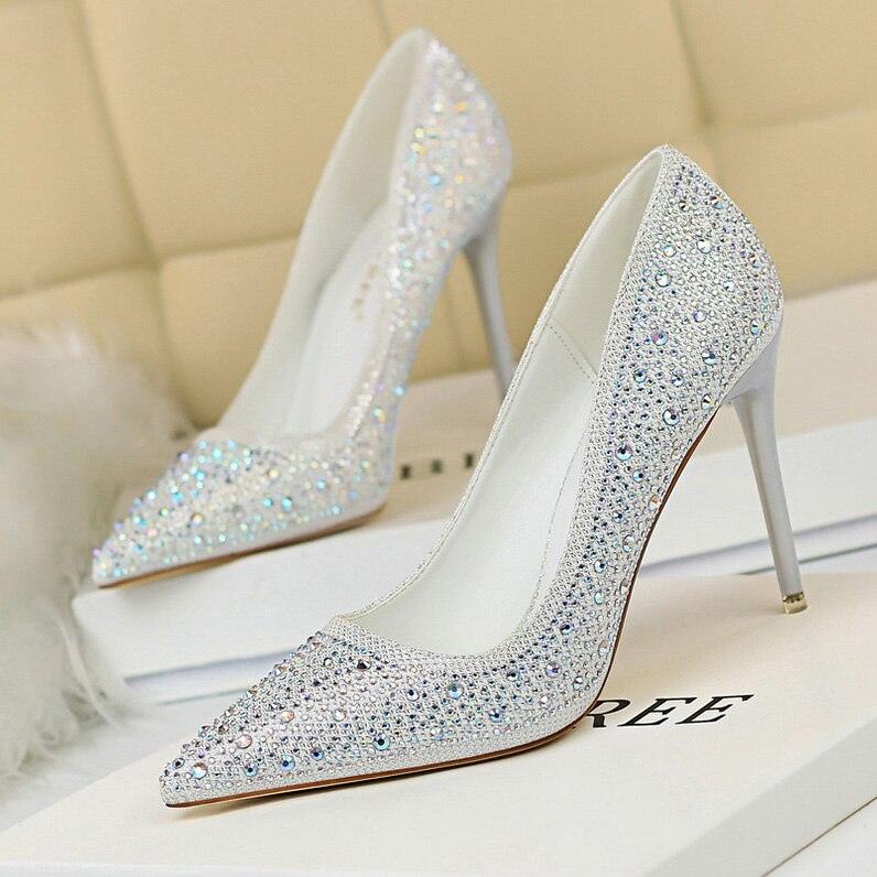 talons hauts pour femmes Chaussures or noir élégant mariage White