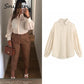 AOMshop - Chemisier pour Femme à Pois Blancs avec Manches Longues - Haut Basique pour Bureau et Occasions Décontractées
