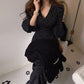 "AOMshop - Robe d'été élégante pour femme : noir, col en V, style vintage"