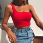 Acheter des tops d'été à épaule unique pour femmes | Vestes sans manches pour femmes Red