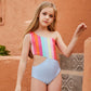 Achetez le nouveau maillot de bain une pièce bikini enfant avec bretelles et ventre ouvert sur AOMshop