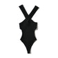 Achetez un body croisé stretch col halter pour femme - AOMshop Black One size