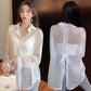 BOW Chemise Femme Blouse Manches Longues Décontractée Couleur Unie Été Mode