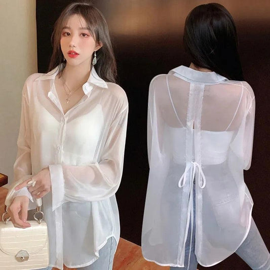 BOW Chemise Femme Blouse Manches Longues Décontractée Couleur Unie Été Mode
