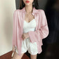 BOW Chemise Femme Blouse Manches Longues Décontractée Couleur Unie Été Mode Pink
