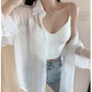 BOW Chemise Femme Blouse Manches Longues Décontractée Couleur Unie Été Mode