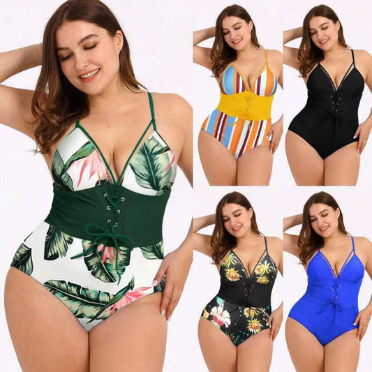Bikini imprimé grande taille avec ceinture bouquet pour femme