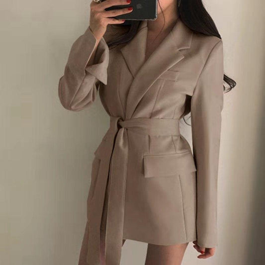 Blazer femme slim-fit avec ceinture | Costume de travail élégant pour femme Khaki Free Belt B