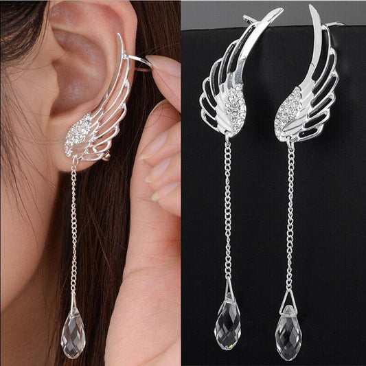Boucles d'oreilles pendantes bohème avec ailes d'ange et cristaux