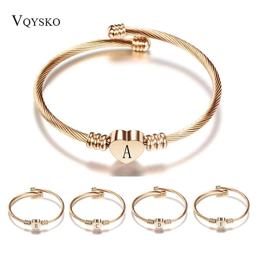 Bracelet Coeur en Acier Inoxydable avec Lettre en Charme - Couleur Or Rose