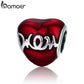 Bracelet en argent sterling 925 avec cœur en ECG et perles émaillées rouges pour femmes