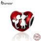 Bracelet en argent sterling 925 avec cœur en ECG et perles émaillées rouges pour femmes