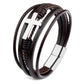 Bracelets en cuir véritable avec croix pour hommes brown