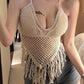 "Camisole de plage sexy avec franges pour femmes" 01 beige One Size
