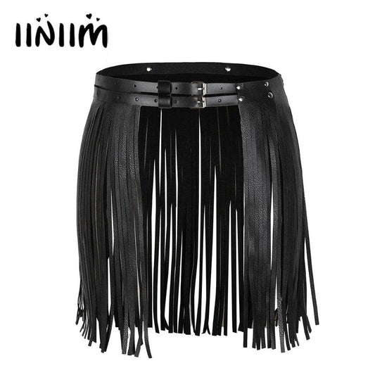 "Ceinture de jupe à franges en cuir synthétique pour femmes - costume de soirée cosplay"