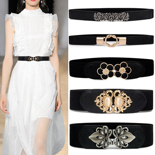 Ceintures larges pour femme - Accessoires de robe de soirée élastiques noirs