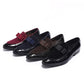 Chaussures Homme à Pompons en Cuir Verni et Daim Faites à la Main pour Mariage et Soirée