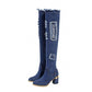"Chaussures femme : bottes en denim à talons hauts et bout pointu" Blue