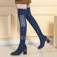 "Chaussures femme : bottes en denim à talons hauts et bout pointu"