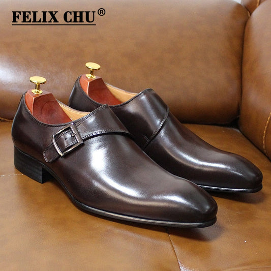 Chaussures habillées pour hommes en cuir véritable avec boucle monk strap