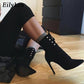 "Chaussures pour Femmes Automne-Hiver 2023: Bottines à Bout Pointu avec Lacets Croisés et Fermeture Éclair - AOMshop"