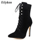 "Chaussures pour Femmes Automne-Hiver 2023: Bottines à Bout Pointu avec Lacets Croisés et Fermeture Éclair - AOMshop"