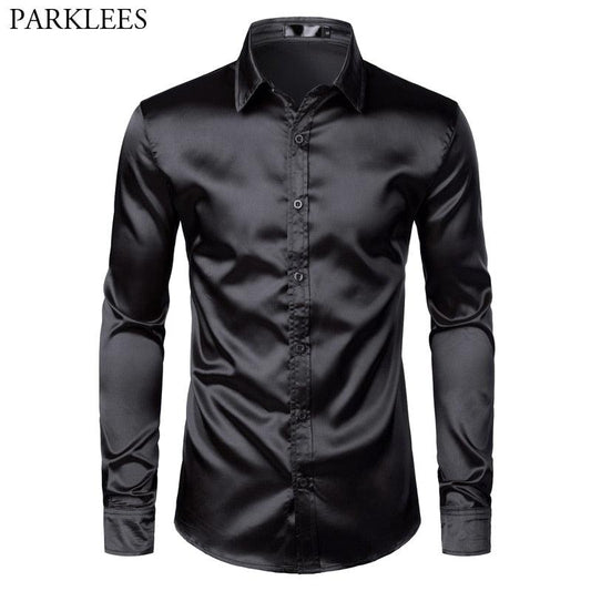 "Chemise de soirée de luxe pour homme en satin noir 2023"