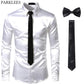 Chemises Hommes en Soie Noire avec Cravate et Noeud Papillon