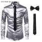 Chemises Hommes en Soie Noire avec Cravate et Noeud Papillon sliver black