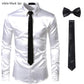 Chemises Hommes en Soie Noire avec Cravate et Noeud Papillon white black