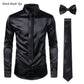 Chemises Hommes en Soie Noire avec Cravate et Noeud Papillon black black