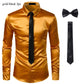 Chemises Hommes en Soie Noire avec Cravate et Noeud Papillon glod black