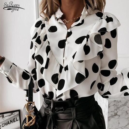 Chemisier Femme V-col Volanté à Pois