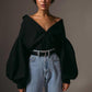 "Chemisier Femme Vintage Boutonné Blanc - Manches Lanterne Sexy et Coupe Ample pour Bureau et Décontracté Black