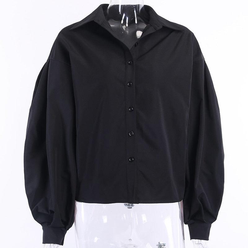 "Chemisier Femme Vintage Boutonné Blanc - Manches Lanterne Sexy et Coupe Ample pour Bureau et Décontracté