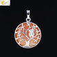"Collier Pendentif Arbre de Vie CSJA avec Cristaux et Hibou" Orange Jade