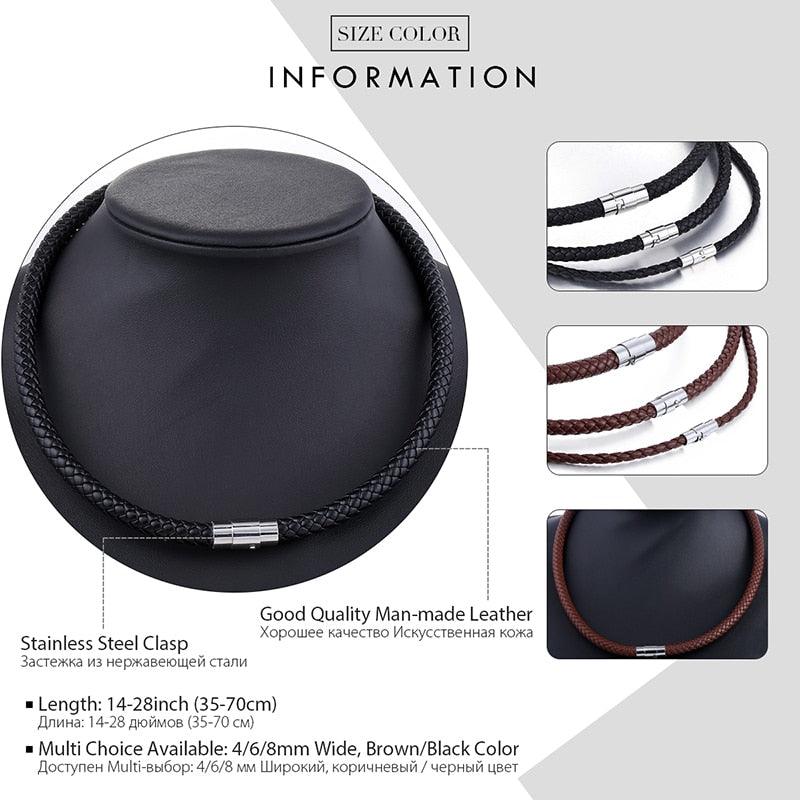 "Collier homme en cuir synthétique tressé avec chaîne à corde noir et marron - UNM27"