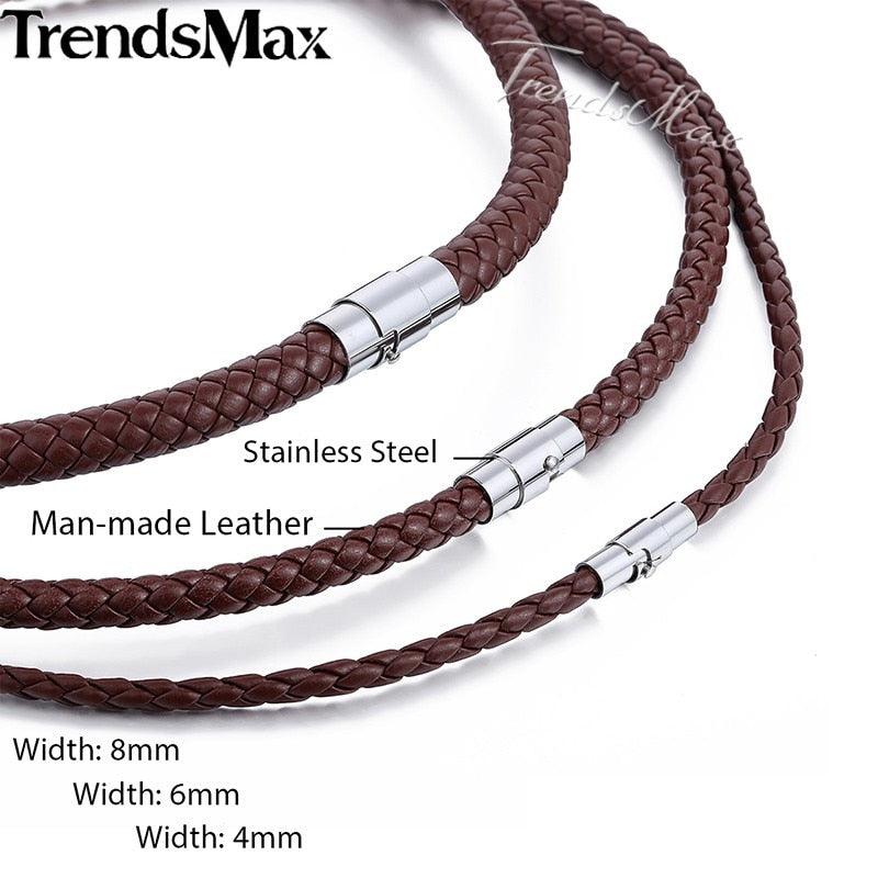 "Collier homme en cuir synthétique tressé avec chaîne à corde noir et marron - UNM27" Brown