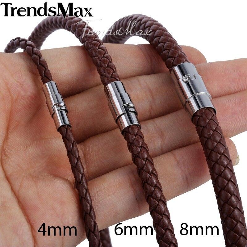 "Collier homme en cuir synthétique tressé avec chaîne à corde noir et marron - UNM27"