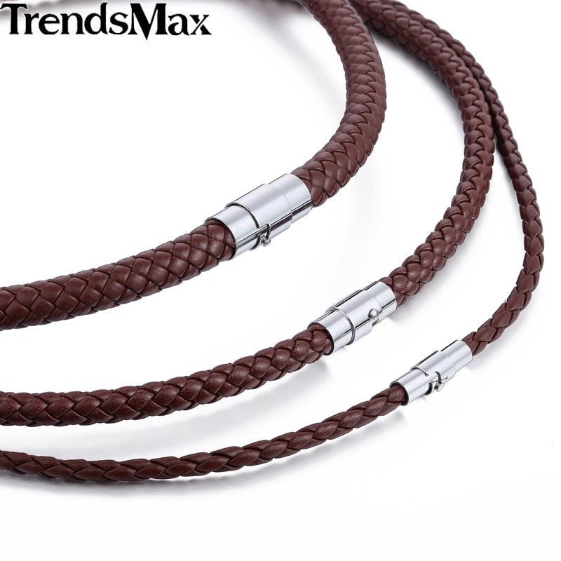 "Collier homme en cuir synthétique tressé avec chaîne à corde noir et marron - UNM27"