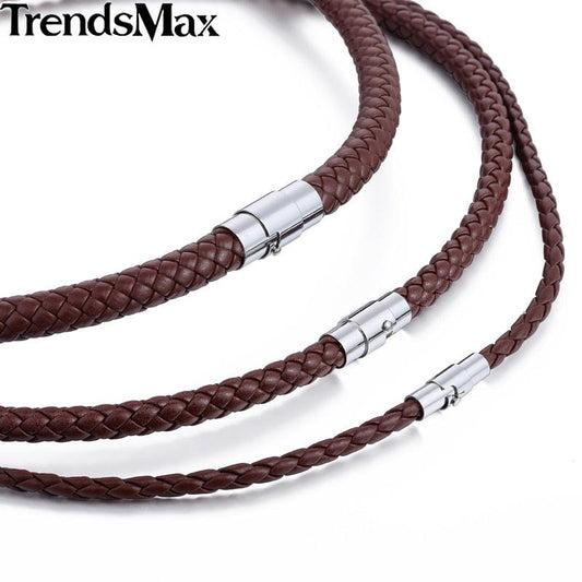 "Collier homme en cuir synthétique tressé avec chaîne à corde noir et marron - UNM27"