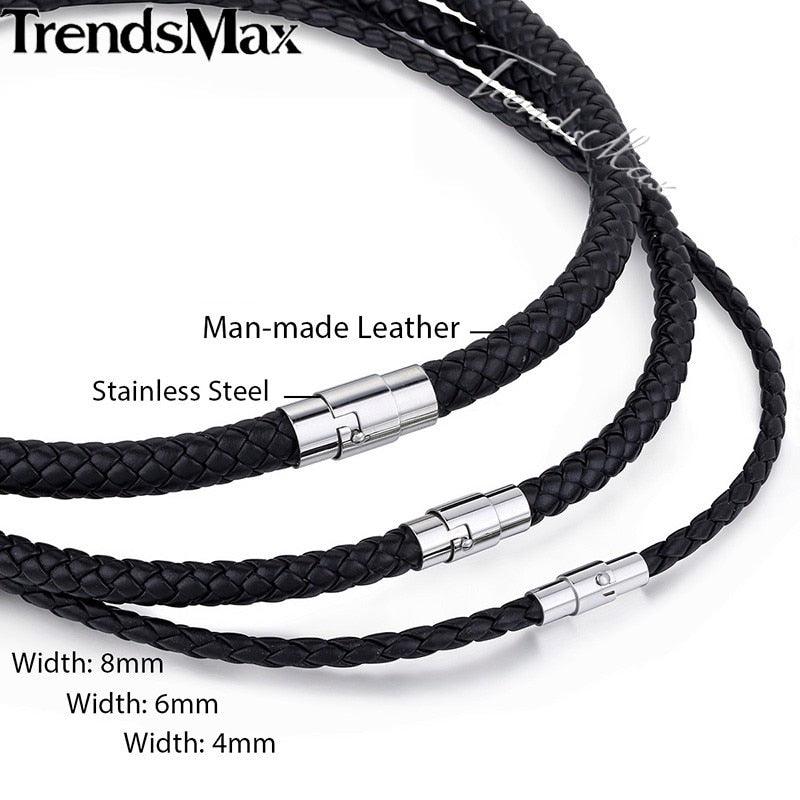 "Collier homme en cuir synthétique tressé avec chaîne à corde noir et marron - UNM27" Black