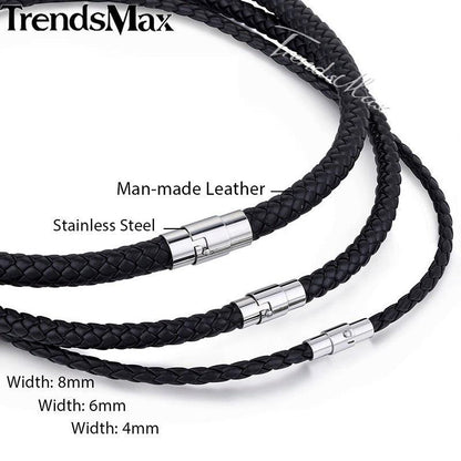 "Collier homme en cuir synthétique tressé avec chaîne à corde noir et marron - UNM27" Black