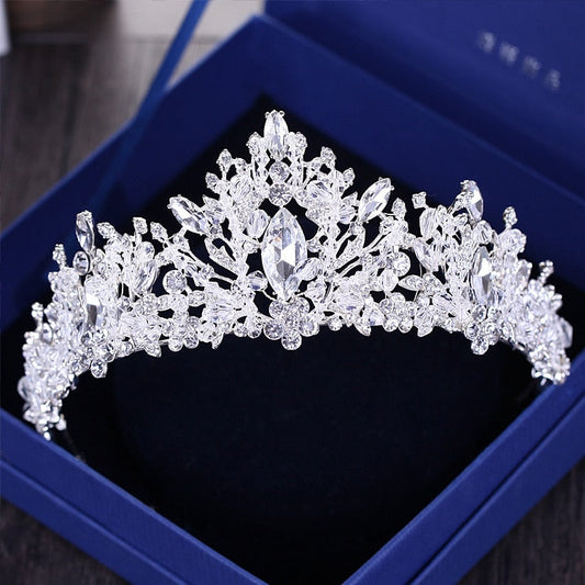 Couronne de mariage en argent avec strass de luxe en forme de cœur