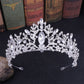 Couronne de mariage en argent avec strass de luxe en forme de cœur Silver White