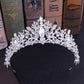 Couronne de mariage en argent avec strass de luxe en forme de cœur Silver White Beads